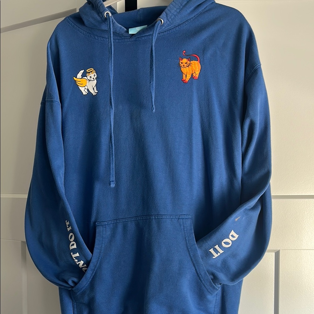Blue Hoodie with Embroidered Designs